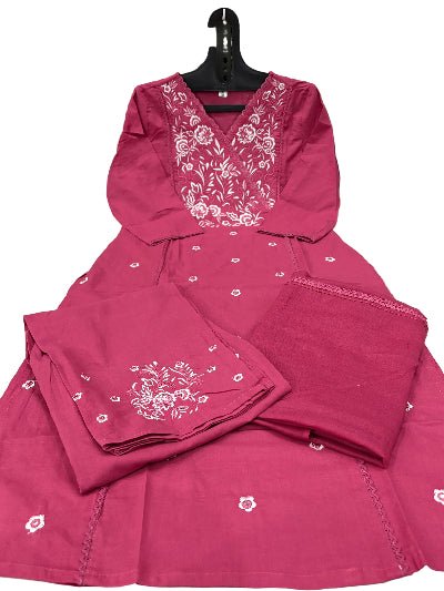Pink Cotton Floral Embroidery Salwar Suit UK Next Day - BONYHUBSALWAR KAMEEZ