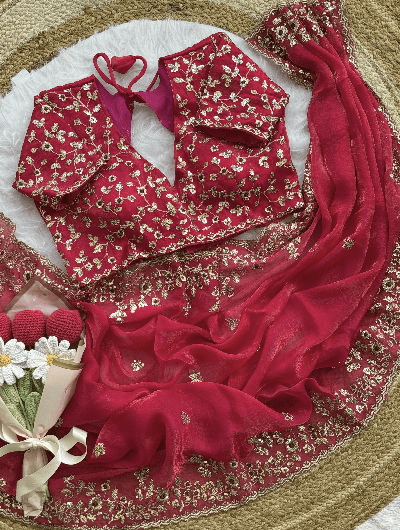 Pink Designer Sari Free Stitched Blouse Readytowear - BONYHUBSAREE