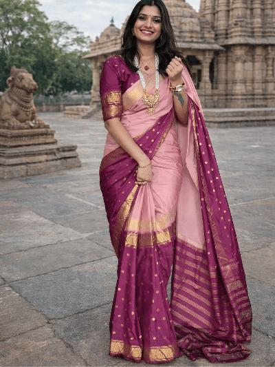 Pink Dual Tone Zip &amp; Go 10 Sec Saree Gown - BONYHUBSAREE
