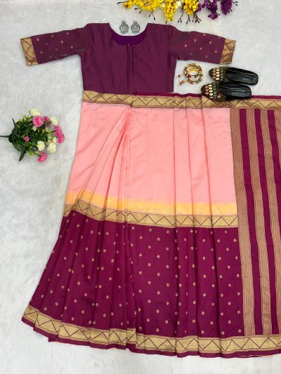 Pink Dual Tone Zip &amp; Go 10 Sec Saree Gown - BONYHUBSAREE