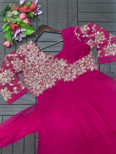 Pink Embroidery Trending Ready to wear Saree Gown - BONYHUBSAREE