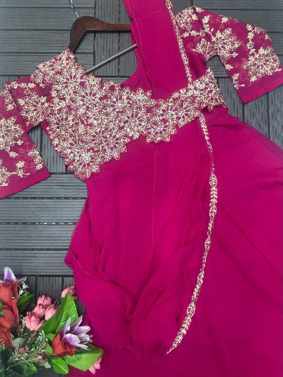 Pink Embroidery Trending Ready to wear Saree Gown - BONYHUBSAREE