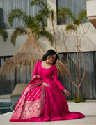 Pink Flair Anarkali Suit With Jacquard Banarasi Dupatta - BONYHUBSALWAR KAMEEZ