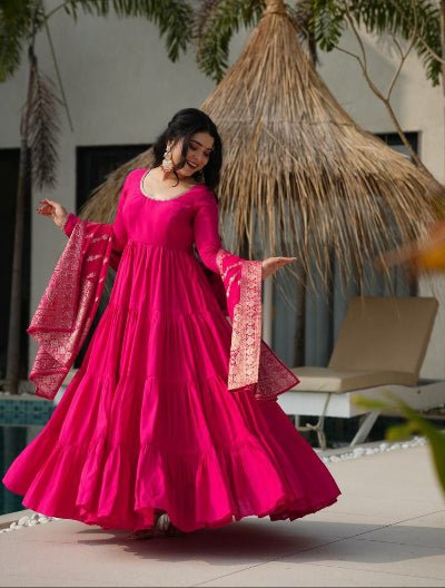 Pink Flair Anarkali Suit With Jacquard Banarasi Dupatta - BONYHUBSALWAR KAMEEZ