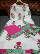 Pink Floral Printed Cotton Salwar Suit (Set of 3) - BONYHUBSALWAR KAMEEZ