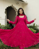 Pink Georgette Anarkali Gown With Dupatta 2Pc - BONYHUBSALWAR KAMEEZ