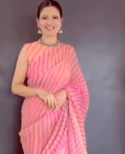 Pink Georgette Saree Gown Blouse Readymade Sari UK Next Day - BONYHUBSAREE