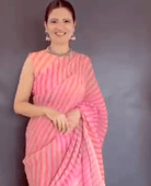 Pink Georgette Saree Gown Blouse Readymade Sari UK Next Day - BONYHUBSAREE