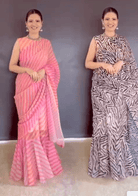 Pink Georgette Saree Gown Blouse Readymade Sari UK Next Day - BONYHUBSAREE