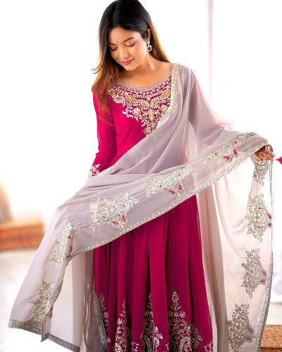 Pink Intricate Thread Embroidered Anarkali Suit Set - BONYHUBSALWAR KAMEEZ