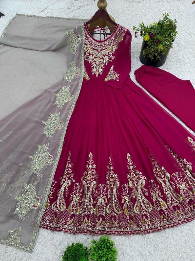 Pink Intricate Thread Embroidered Anarkali Suit Set - BONYHUBSALWAR KAMEEZ