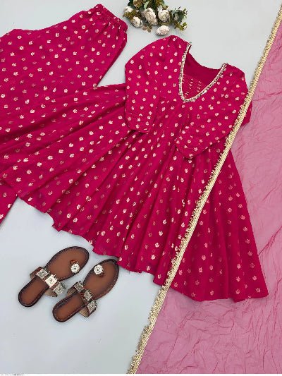 Pink Jacquard Chanderi Sharara Suit Set - BONYHUBSALWAR KAMEEZ