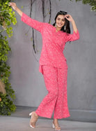 Pink Leafy Blissful Co - ord Set - BONYHUBsalwar suit