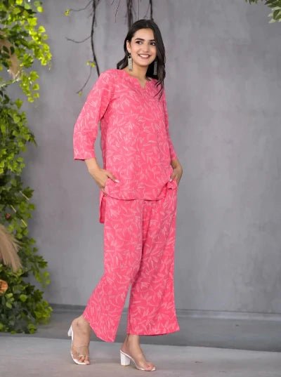 Pink Leafy Blissful Co - ord Set - BONYHUBsalwar suit