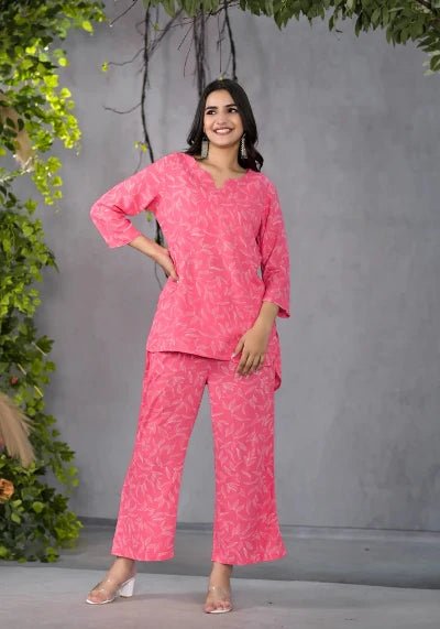 Pink Leafy Blissful Co - ord Set - BONYHUBsalwar suit