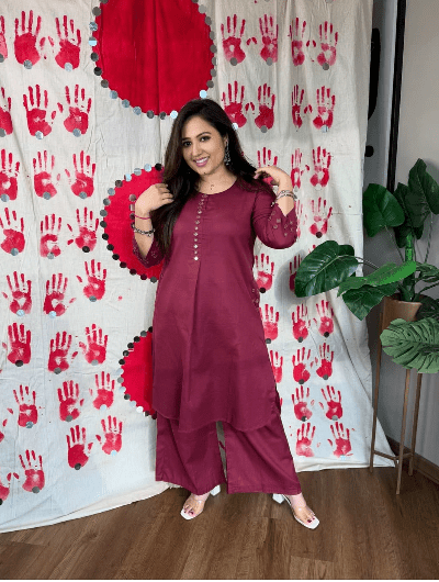 Pink Petite Mirrorwork Kurti and Pant (Set of 2) - BONYHUBSALWAR KAMEEZ
