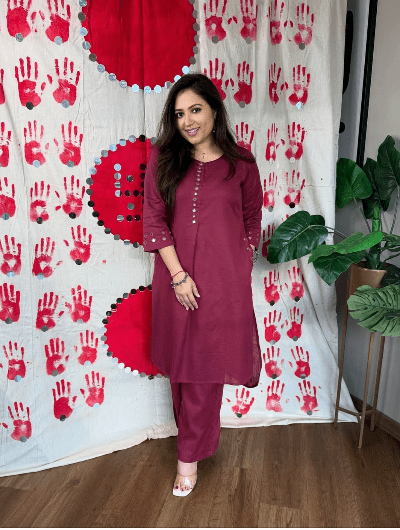 Pink Petite Mirrorwork Kurti and Pant (Set of 2) - BONYHUBSALWAR KAMEEZ