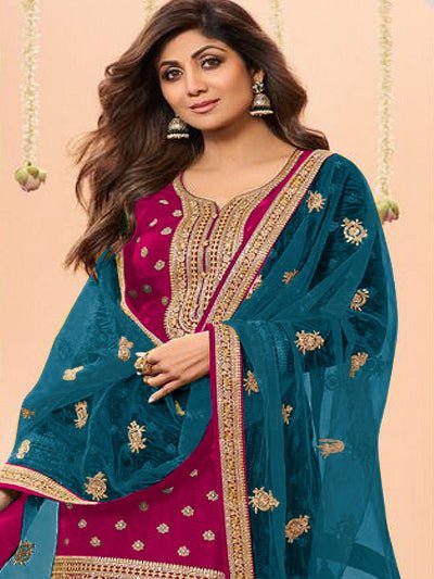 Pink Plus Size Jacquard Embroidered Punjabi Suit Set - BONYHUBSALWAR KAMEEZ