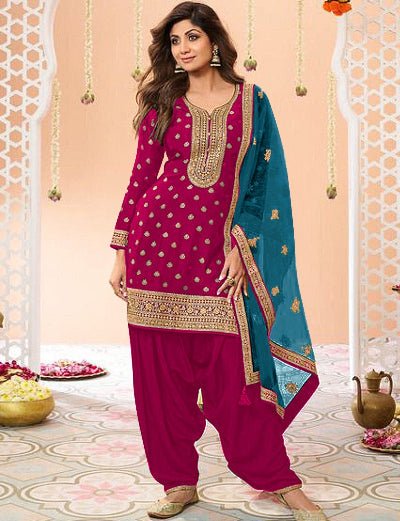 Pink Plus Size Jacquard Embroidered Punjabi Suit Set - BONYHUBSALWAR KAMEEZ