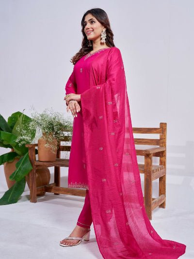 Pink Rayon Salwar Suit With Silk Blend Dupatta - BONYHUBSALWAR KAMEEZ