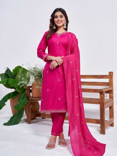 Pink Rayon Salwar Suit With Silk Blend Dupatta - BONYHUBSALWAR KAMEEZ