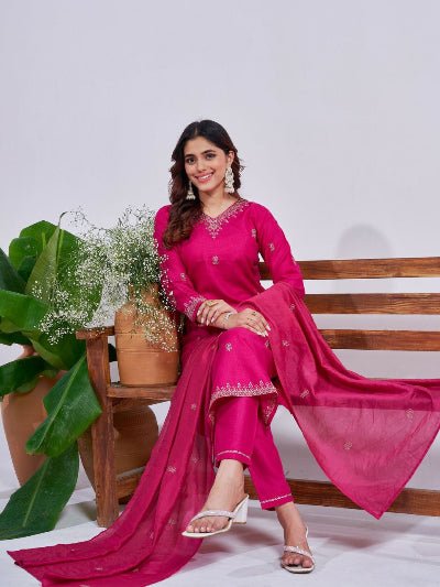 Pink Rayon Salwar Suit With Silk Blend Dupatta - BONYHUBSALWAR KAMEEZ
