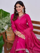 Pink Rayon Salwar Suit With Silk Blend Dupatta - BONYHUBSALWAR KAMEEZ