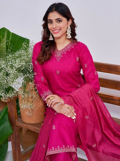Pink Rayon Salwar Suit With Silk Blend Dupatta - BONYHUBSALWAR KAMEEZ