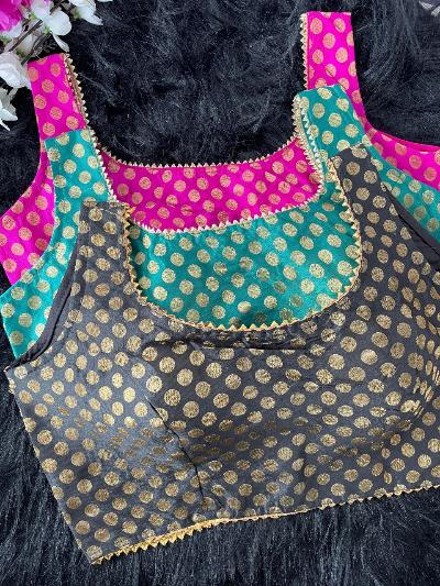 Pink Readymade Sleevless Saree Blouse Brocade - BONYHUBblouses