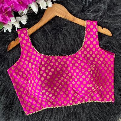 Pink Readymade Sleevless Saree Blouse Brocade - BONYHUBblouses