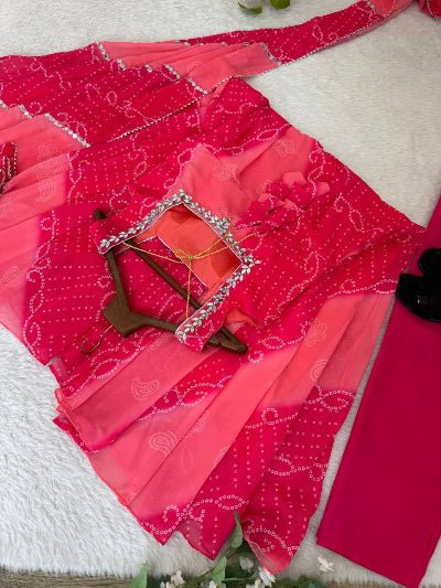 Pink Sleeveless Bandhani Anarkali Salwar Kameez Set - BONYHUBSALWAR KAMEEZ
