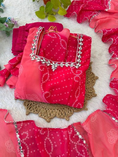 Pink Sleeveless Bandhani Anarkali Salwar Kameez Set3