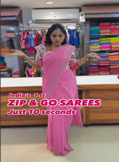 Pink Zip & Go 10 Second Trending Saree Gown - BONYHUBSAREE