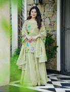Pista Green Multicolor Floral Embroidered Sharara Palazzo Suit Set - BONYHUBSALWAR KAMEEZ