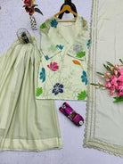 Pista Green Multicolor Floral Embroidered Sharara Palazzo Suit Set - BONYHUBSALWAR KAMEEZ