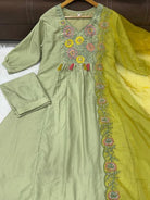 Pista Green Silk Anarkali Suit With Mustard Organza Dupatta - BONYHUBSALWAR KAMEEZ