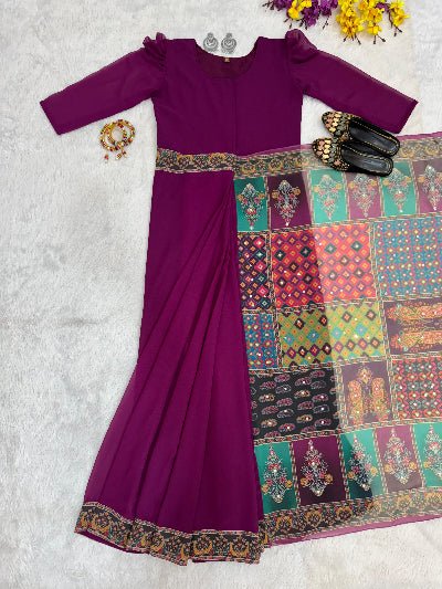Plum 10 Second Multicolor Readymade Sari Gown - BONYHUBSAREE