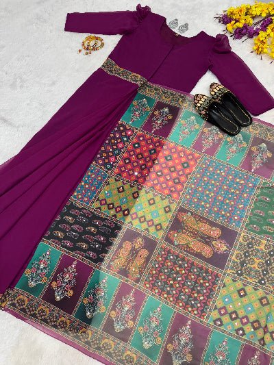 Plum 10 Second Multicolor Readymade Sari Gown - BONYHUBSAREE