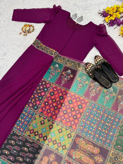 Plum 10 Second Multicolor Readymade Sari Gown - BONYHUBSAREE