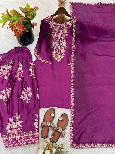 Plum Embroidered Ethnic Wear Farshi Suit UK Next Day - BONYHUBSALWAR KAMEEZ