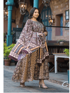 Plus size Anarkali Beige Maroon Kurti Dupatta Set of 2 - BONYHUBSALWAR KAMEEZ