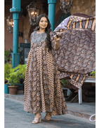 Plus size Anarkali Beige Maroon Kurti Dupatta Set of 2 - BONYHUBSALWAR KAMEEZ