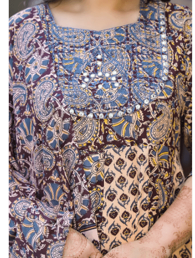 Plus size Anarkali Beige Maroon Kurti Dupatta Set of 2 - BONYHUBSALWAR KAMEEZ