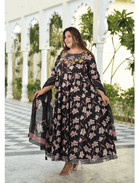 Plus size Anarkali Black Pink Kurti Dupatta Set of 2 - BONYHUBSALWAR KAMEEZ
