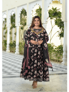 Plus size Anarkali Black Pink Kurti Dupatta Set of 2 - BONYHUBSALWAR KAMEEZ