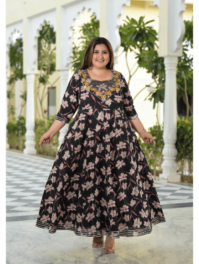 Plus size Anarkali Black Pink Kurti Dupatta Set of 2 - BONYHUBSALWAR KAMEEZ