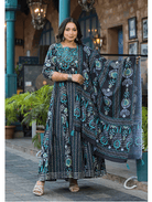 Plus size Anarkali Black Seagreen Kurti Dupatta Set of 2 - BONYHUBSALWAR KAMEEZ