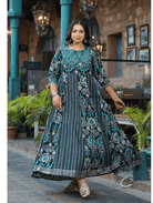 Plus size Anarkali Black Seagreen Kurti Dupatta Set of 2 - BONYHUBSALWAR KAMEEZ