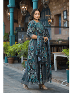 Plus size Anarkali Black Seagreen Kurti Dupatta Set of 2 - BONYHUBSALWAR KAMEEZ