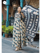 Plus size Anarkali Cream Floral Kurti Dupatta Set of 2 - BONYHUBSALWAR KAMEEZ